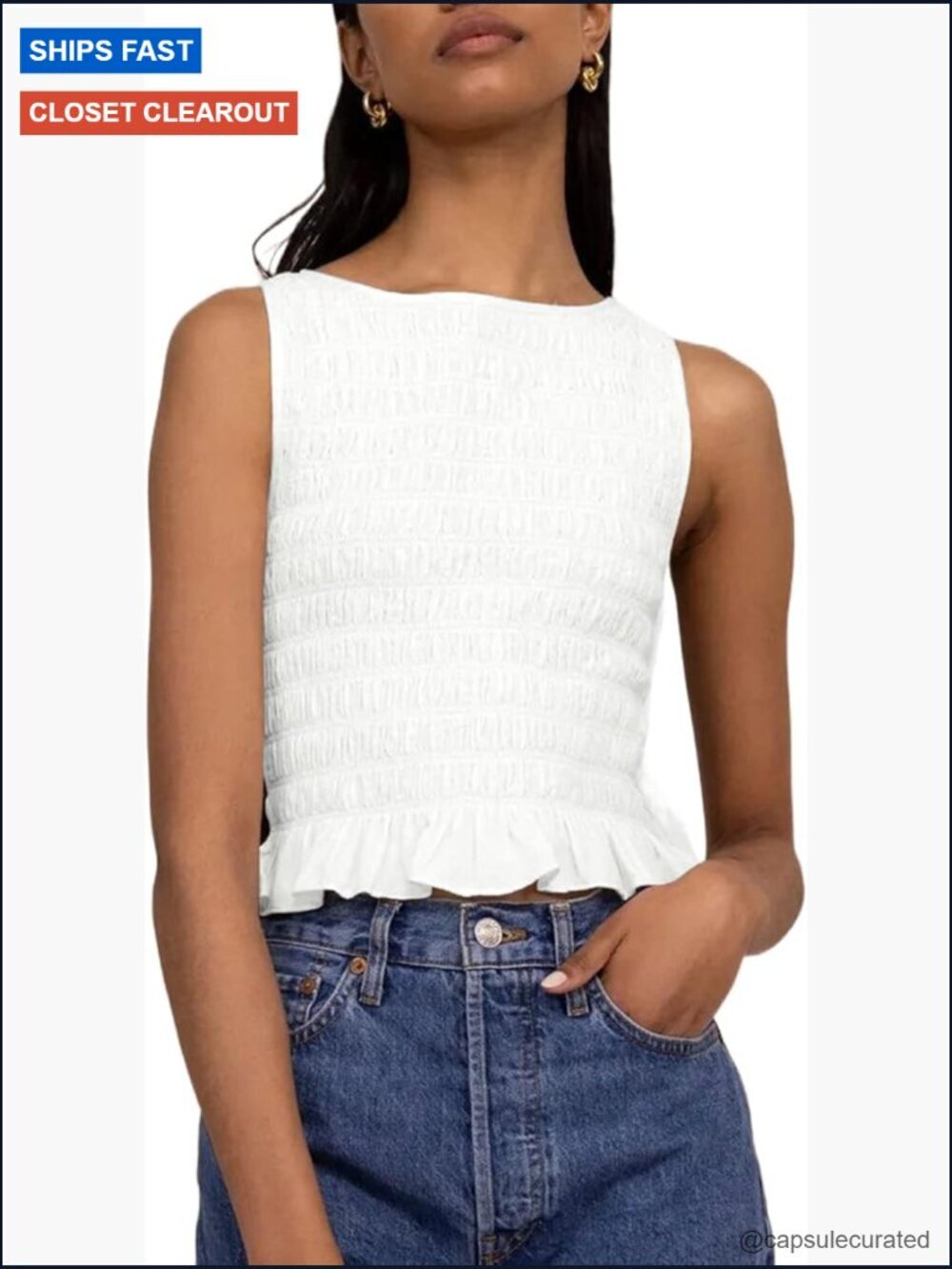 Shirred Ruffle Sleeveless Tank Top Summer Cami Frill Pleated Halter